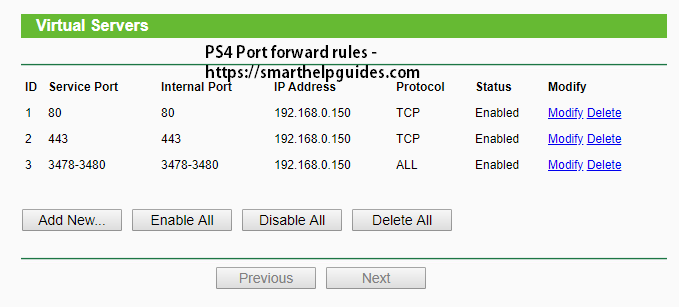 ps4 port forward rules