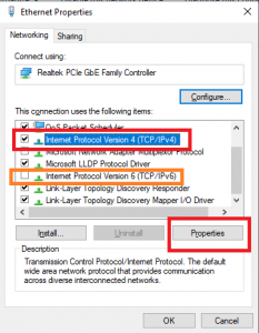windows 10 ethernet adapter ipv4 dns change properties